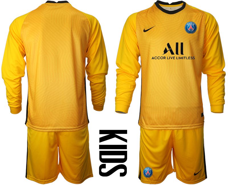 Youth 2020-2021 club Paris St German yellow goalkeeper long sleeve Soccer Jerseys